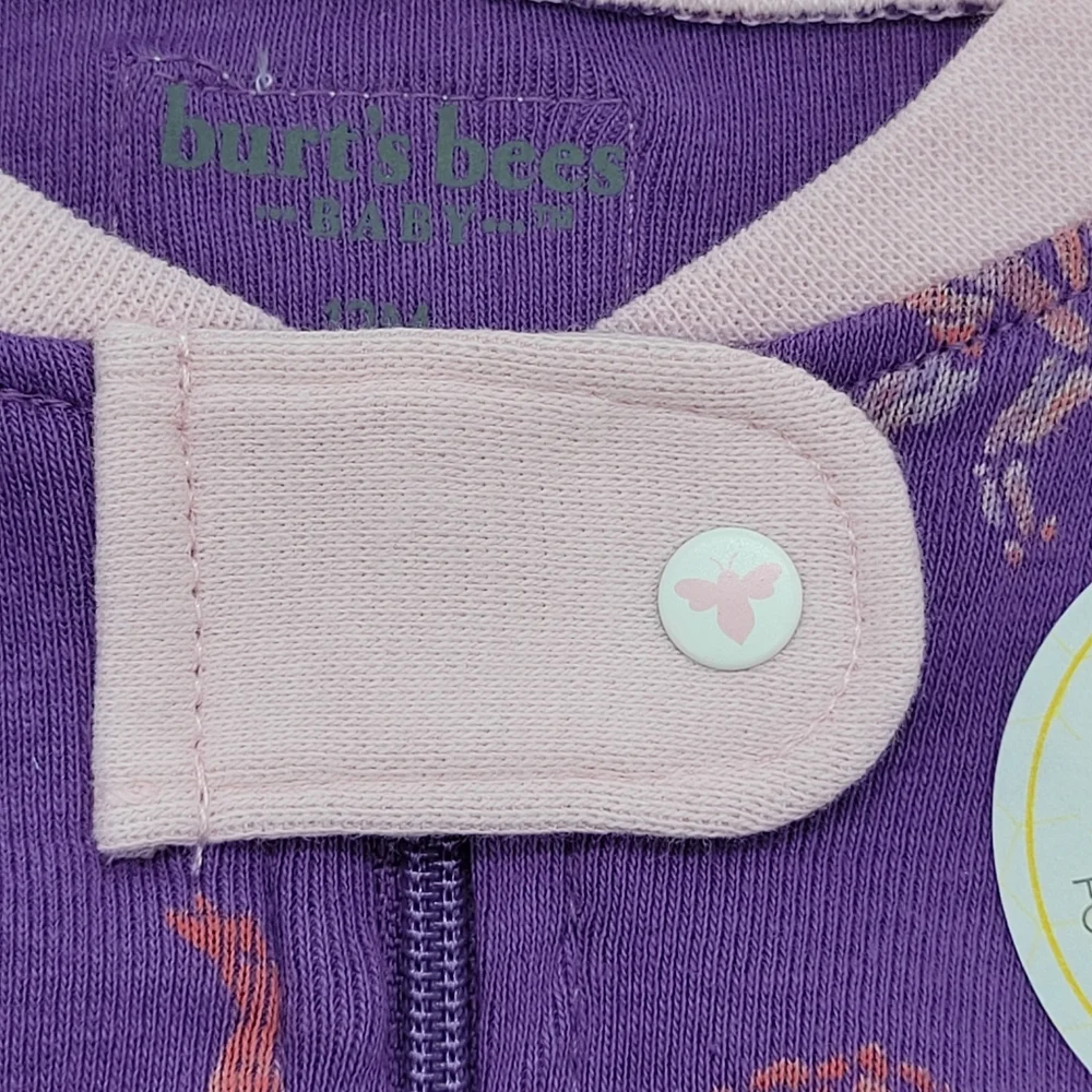 Burt's Bees Baby Pajamas Purple Pink Dinosaur Print One Piece Zip Footie 12m NEW